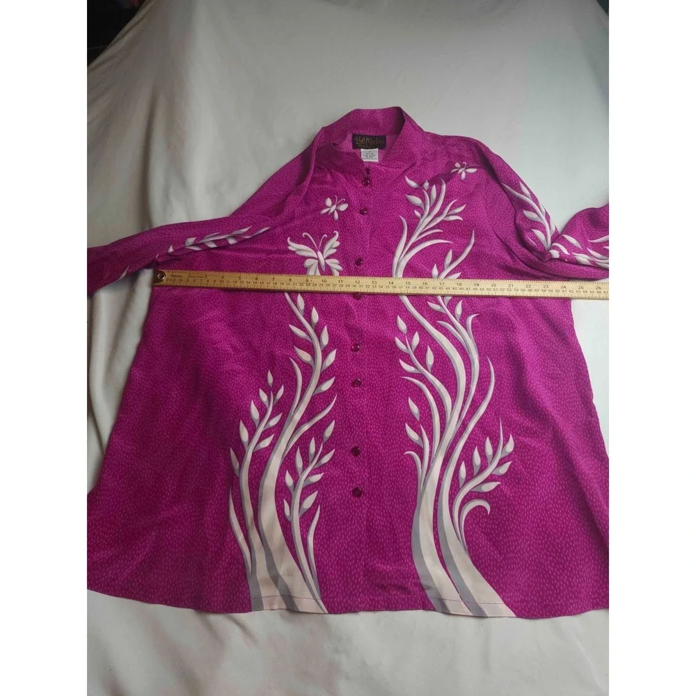 Bob Mackie Wearable Art Shirt Women Size 1X Pink Butterfly Silk Graphic Vintage